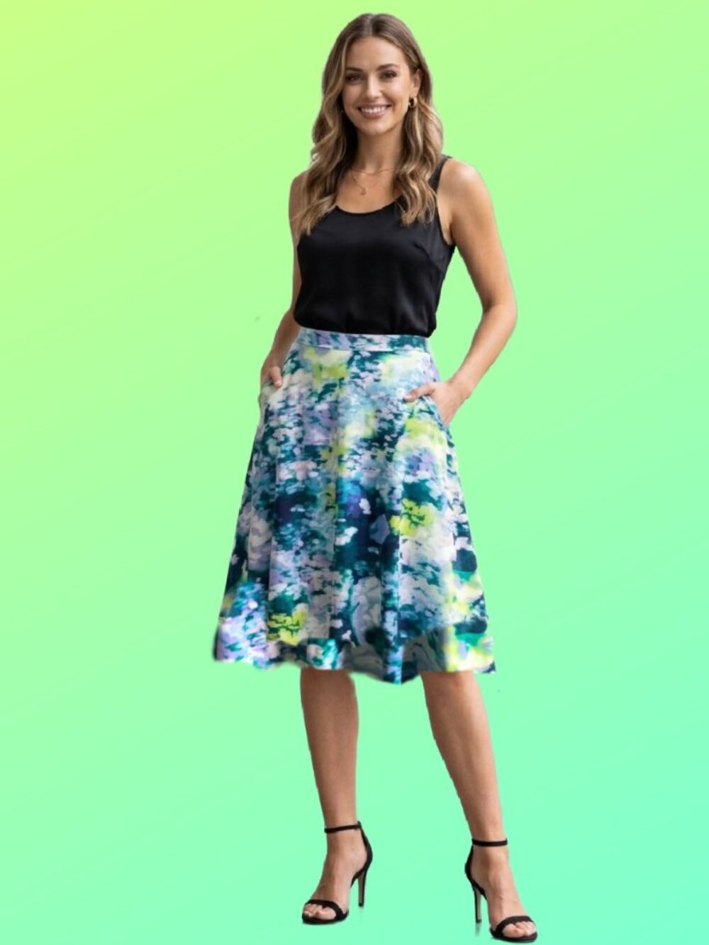CYNTHIA ROWLEY Impressionist Painterly Artistic Pattern A-Line Flared Skirt Sz L